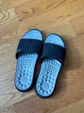CROCS Black Slide Sandals with Light Gray Footbed BNWOT
